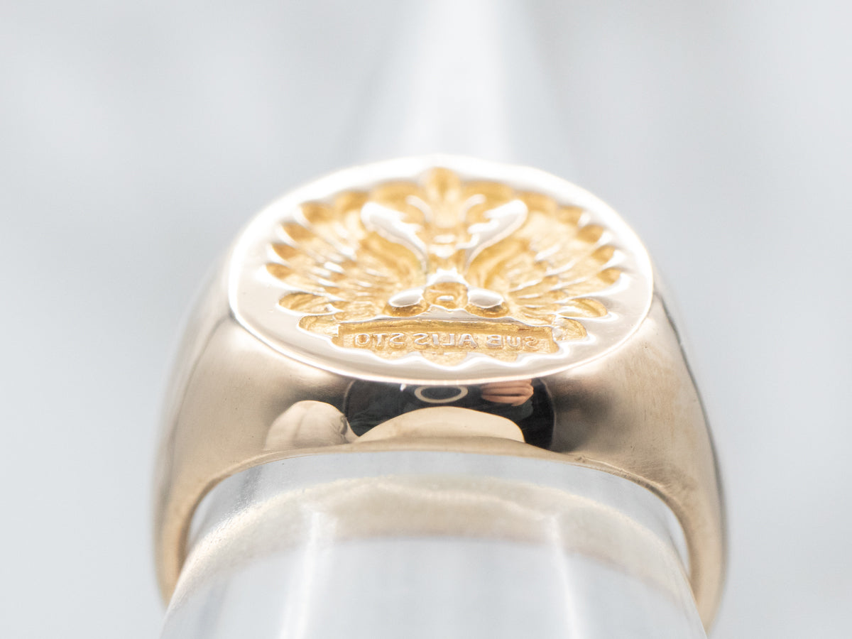 Anillo de sello con escudo familiar vintage