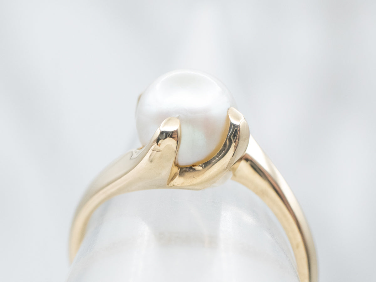 Simple Pearl Solitaire Bypass Ring
