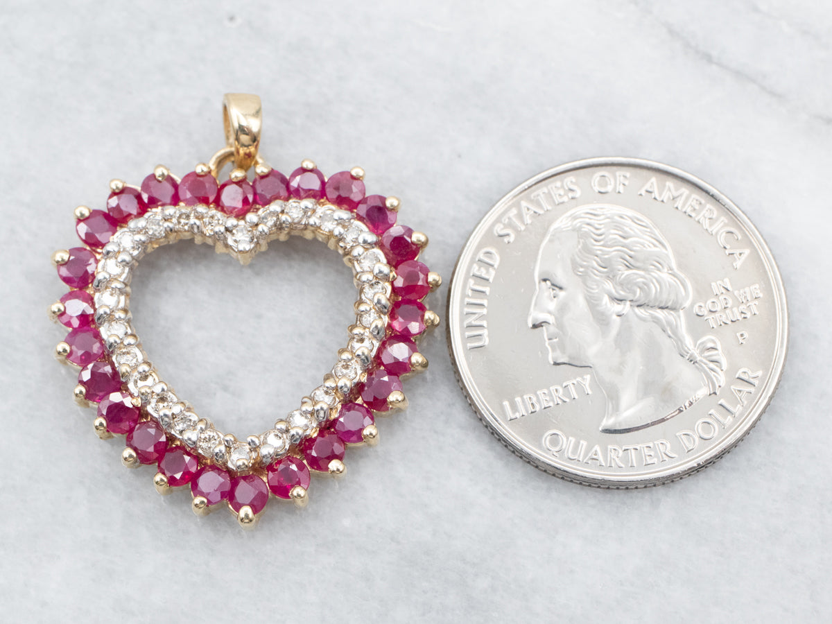 Yellow Gold Ruby and Diamond Heart Pendant