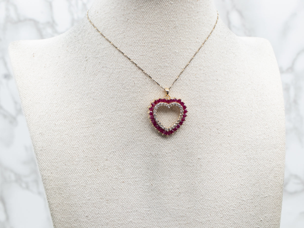 Yellow Gold Ruby and Diamond Heart Pendant