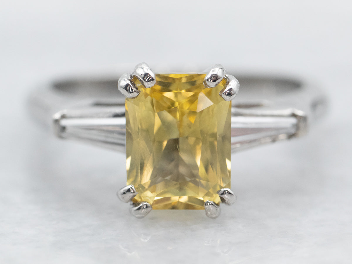 Platinum Yellow Sapphire and Diamond Ring