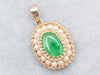 Yellow Gold Jade and Seed Pearl Halo Pendant