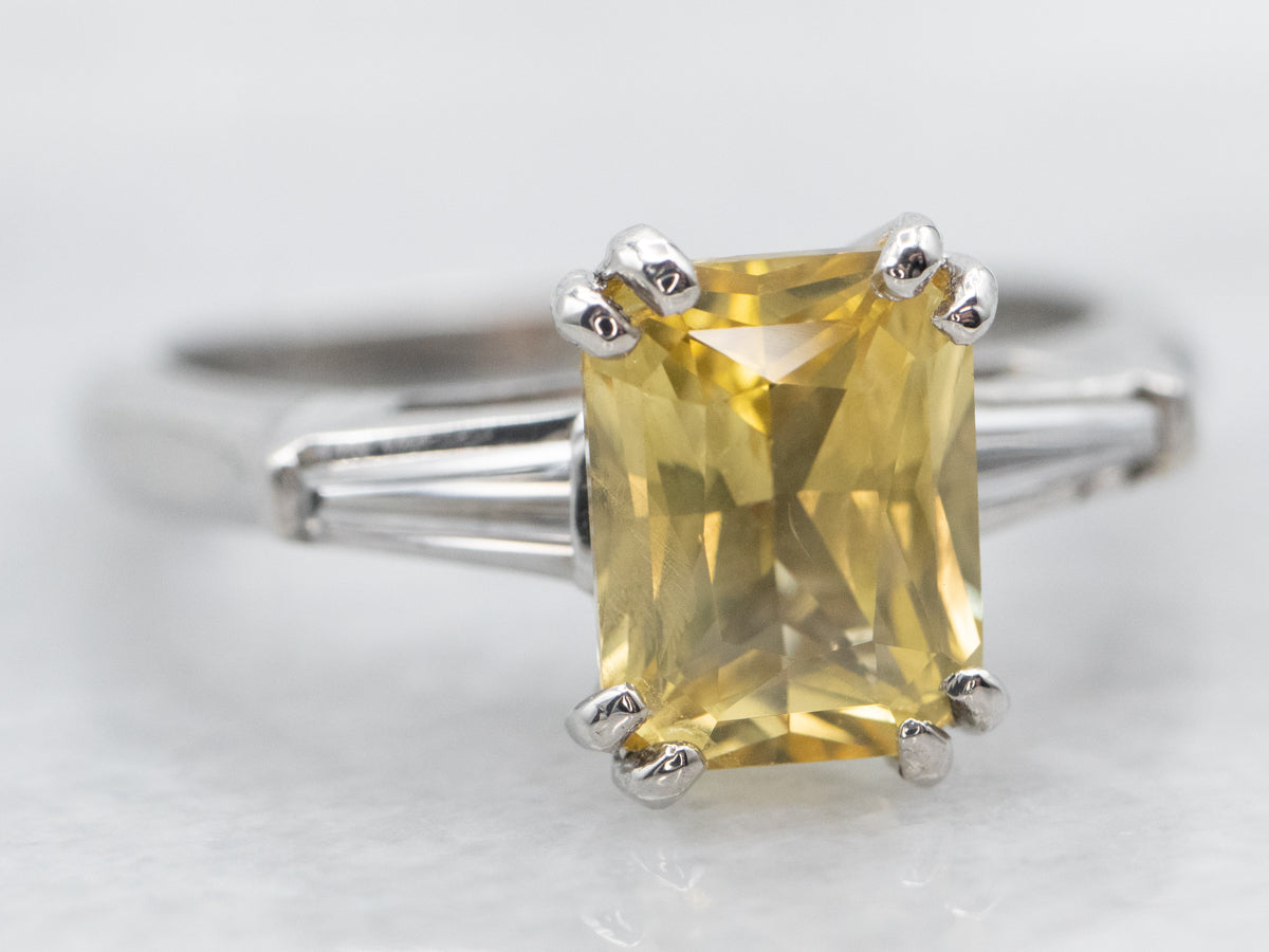Platinum Yellow Sapphire and Diamond Ring