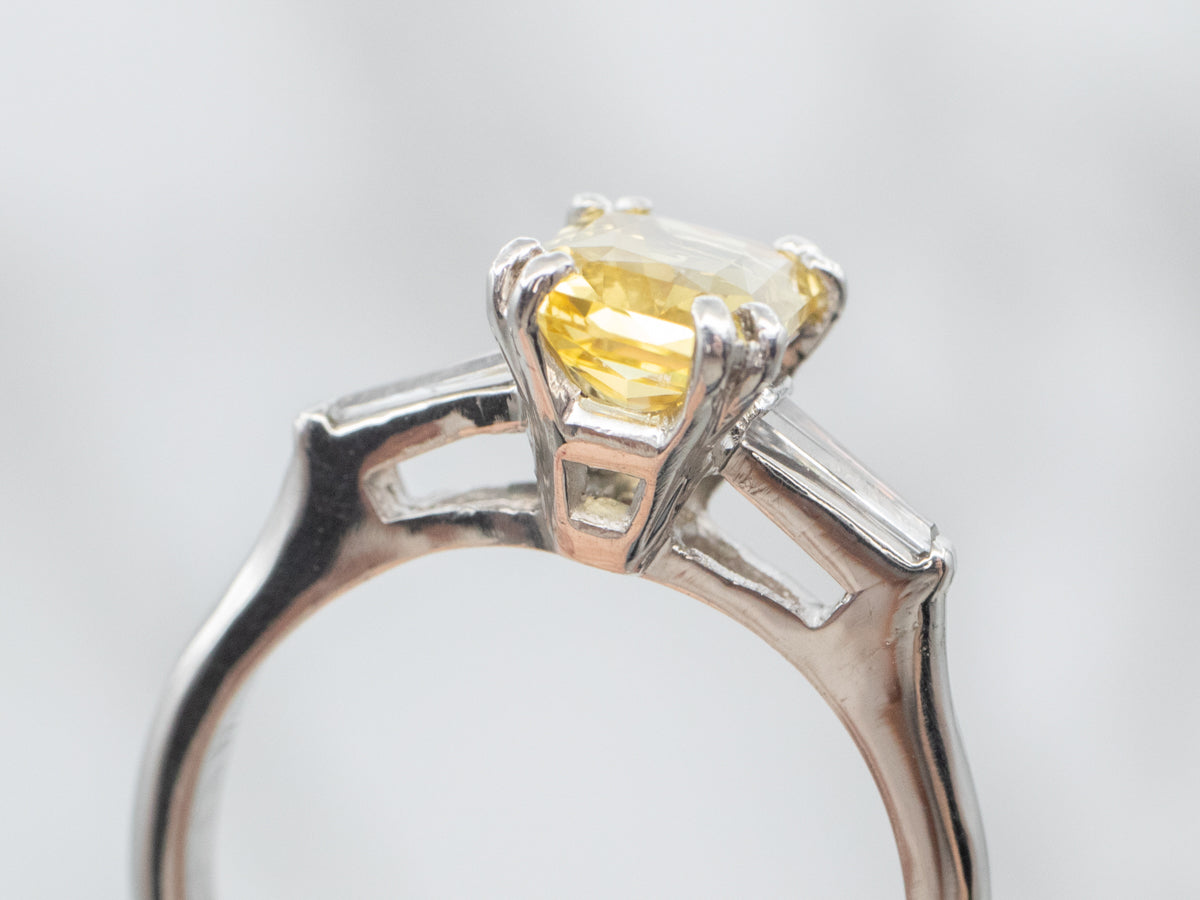 Platinum Yellow Sapphire and Diamond Ring