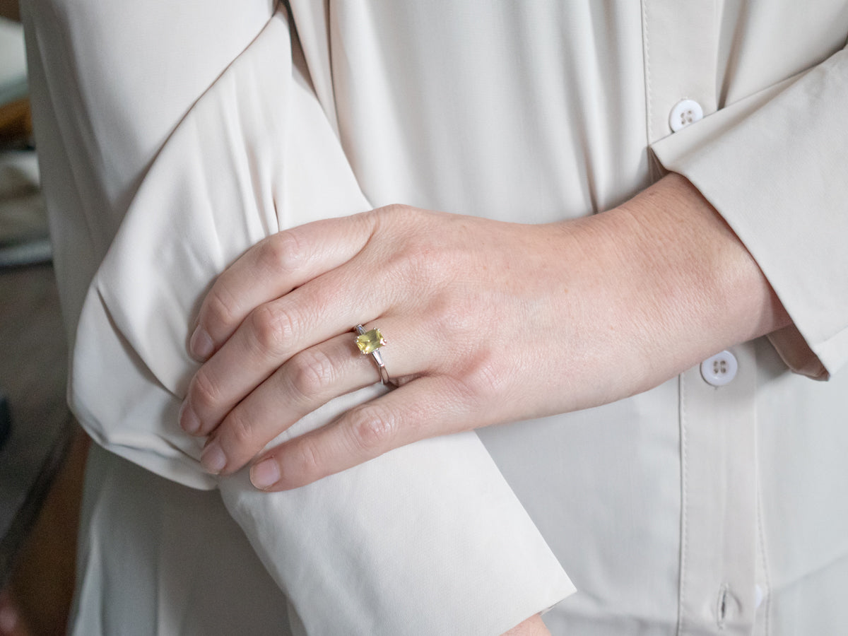 Platinum Yellow Sapphire and Diamond Ring