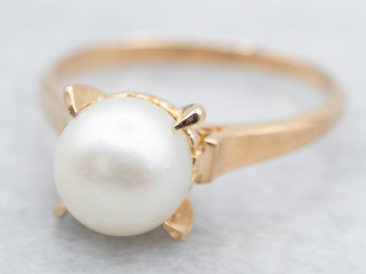 Classic Gold Pearl Solitaire Ring