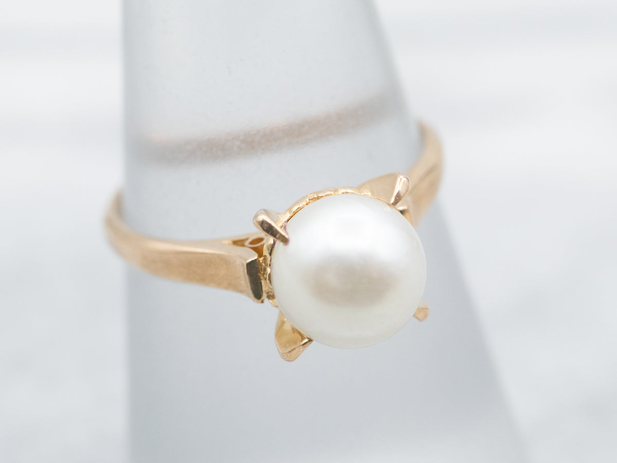 Classic Gold Pearl Solitaire Ring