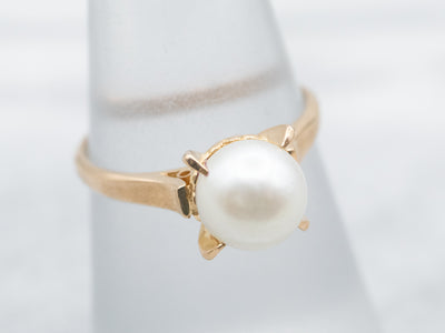 Classic Gold Pearl Solitaire Ring