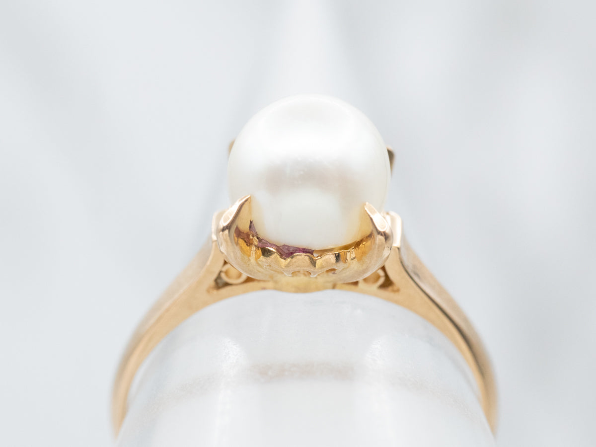 Classic Gold Pearl Solitaire Ring