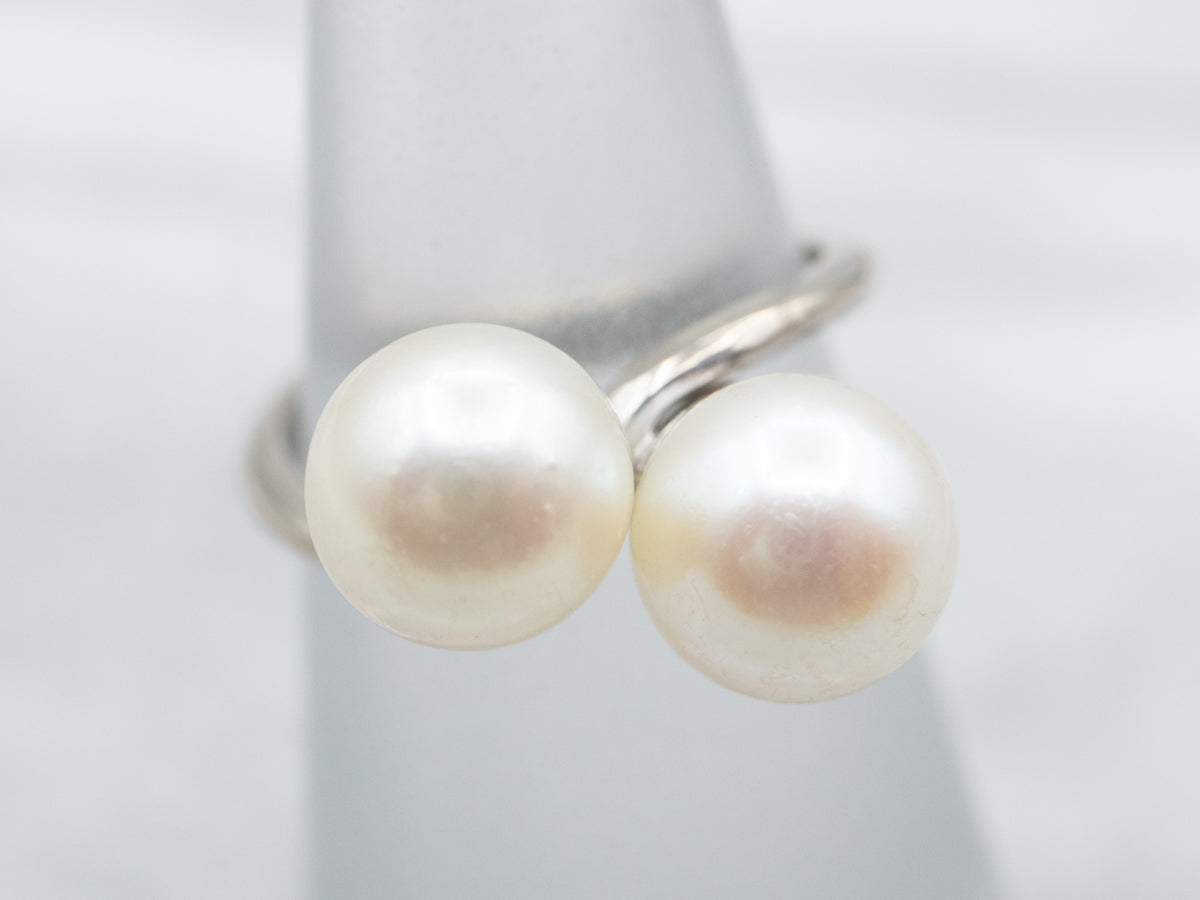 White Gold and Pearl Bypass Ring