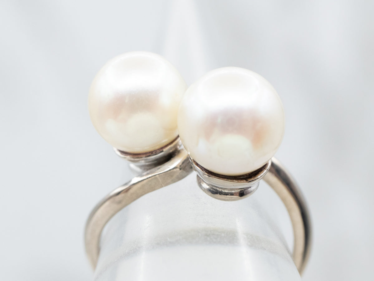 White Gold and Pearl Bypass Ring