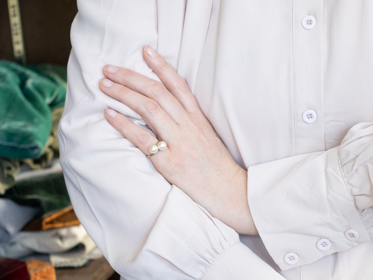 White Gold and Pearl Bypass Ring