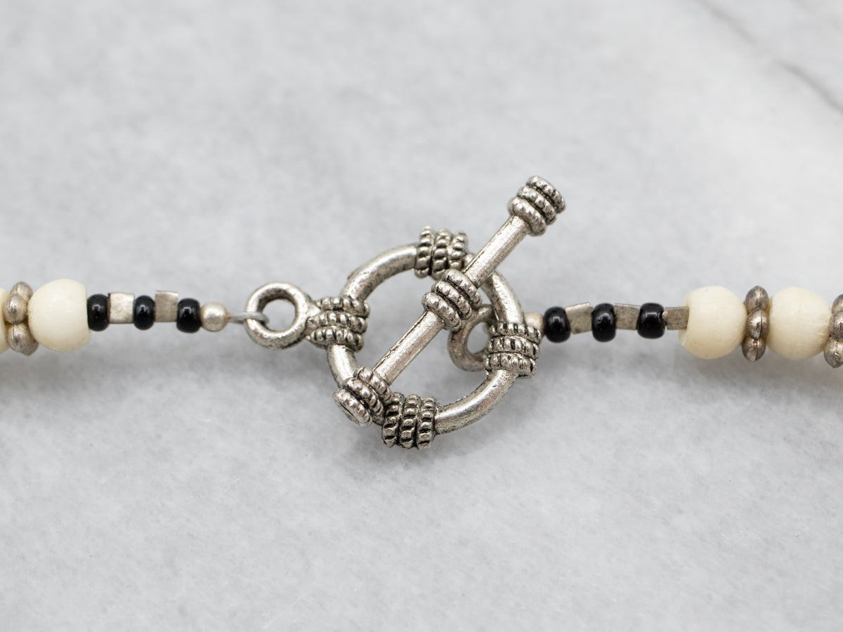 Statement Maker Bone, Aquamarine, and Onyx Necklace