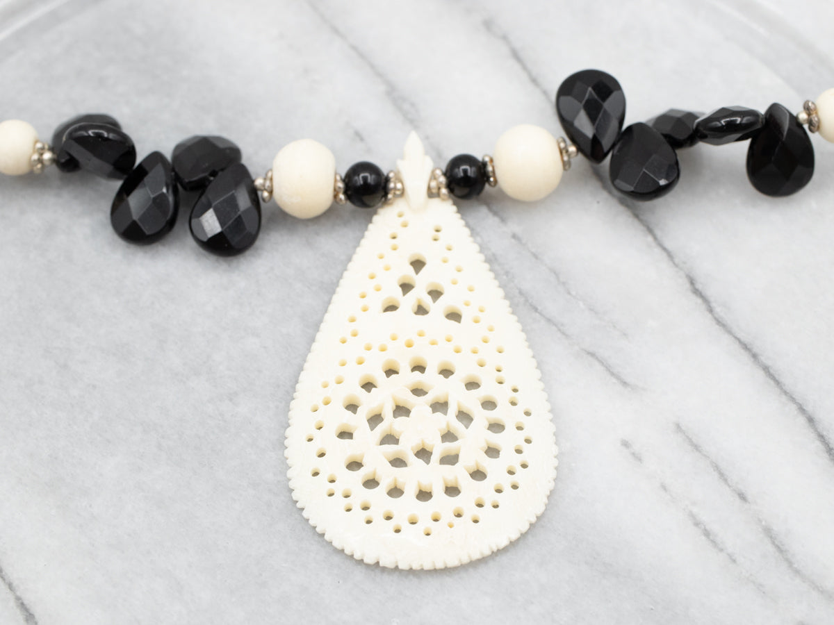 Statement Maker Bone, Aquamarine, and Onyx Necklace