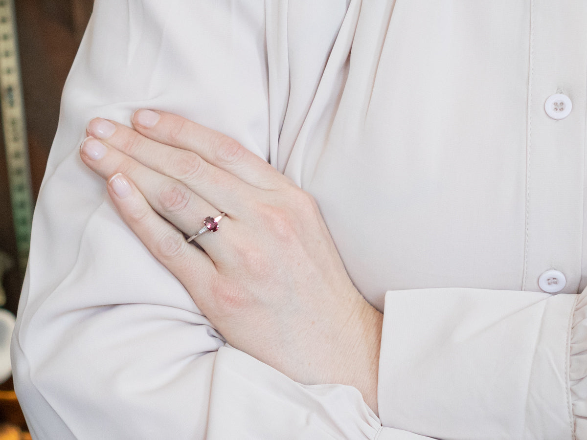 Platinum 1950's Ruby and Diamond Engagement Ring
