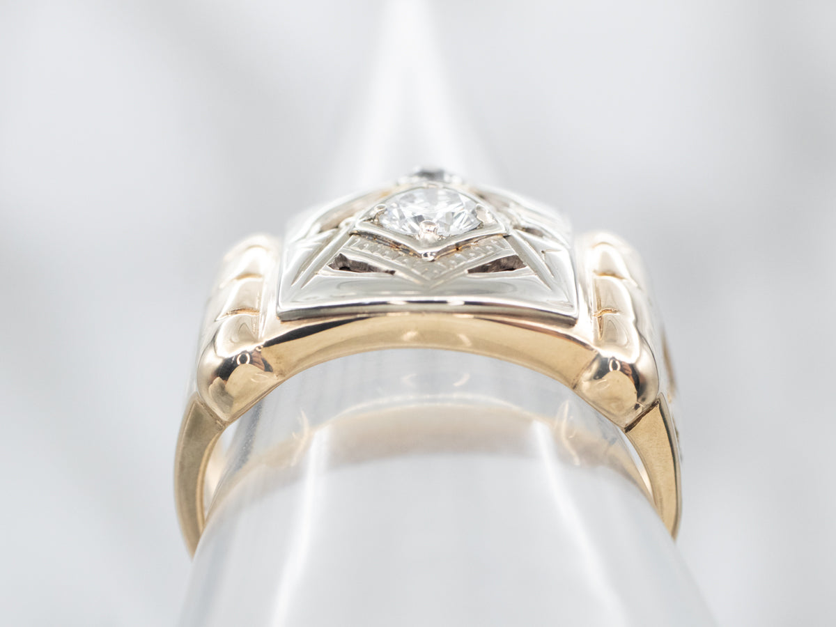 Anillo masónico para hombre con diamantes con talla de mina antigua de la era retro