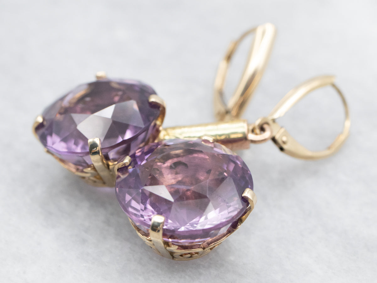 Large Amethyst Gemstone Drop Earrings