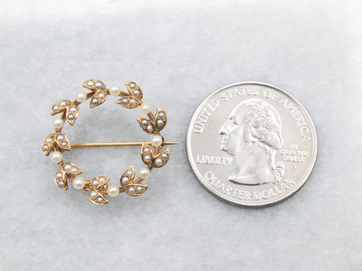 Art Nouveau Seed Pearl Circle Pin