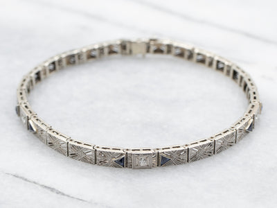 Art Deco European Cut Diamond and Synthetic Sapphire Bracelet