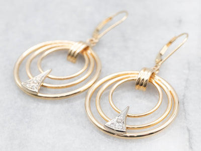 Diamond Graduating Gold Ring Drop Earrings