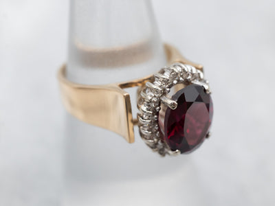 Stunning Rhodolite Garnet and Diamond Halo Ring