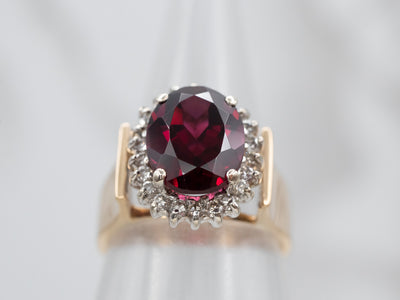 Stunning Rhodolite Garnet and Diamond Halo Ring