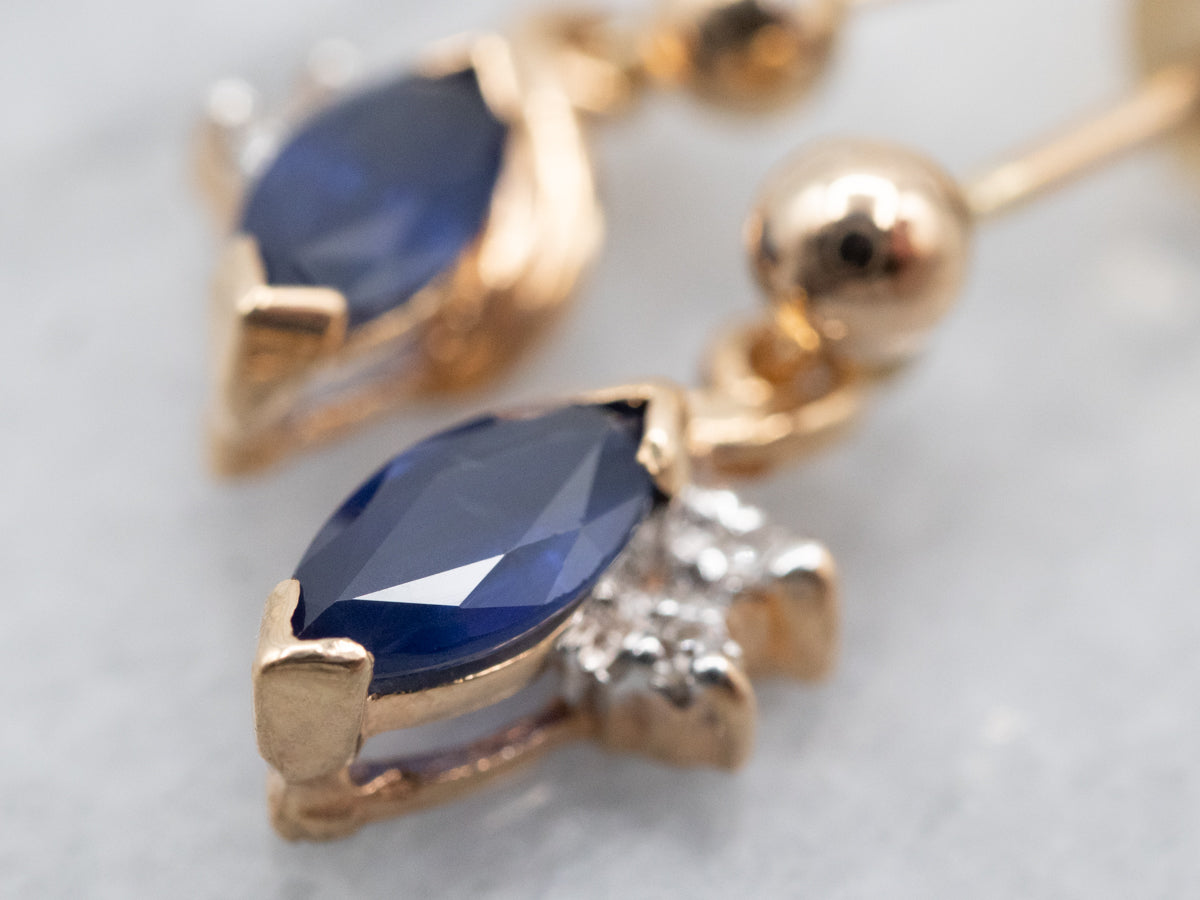 Marquise Sapphire and Diamond Drop Earrings