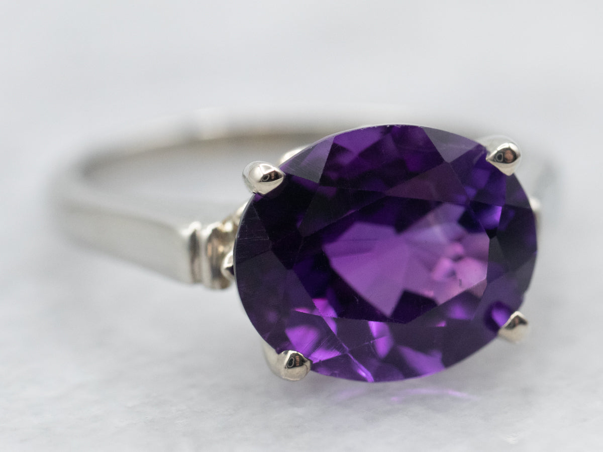 East-West Set Amethyst Solitaire Ring