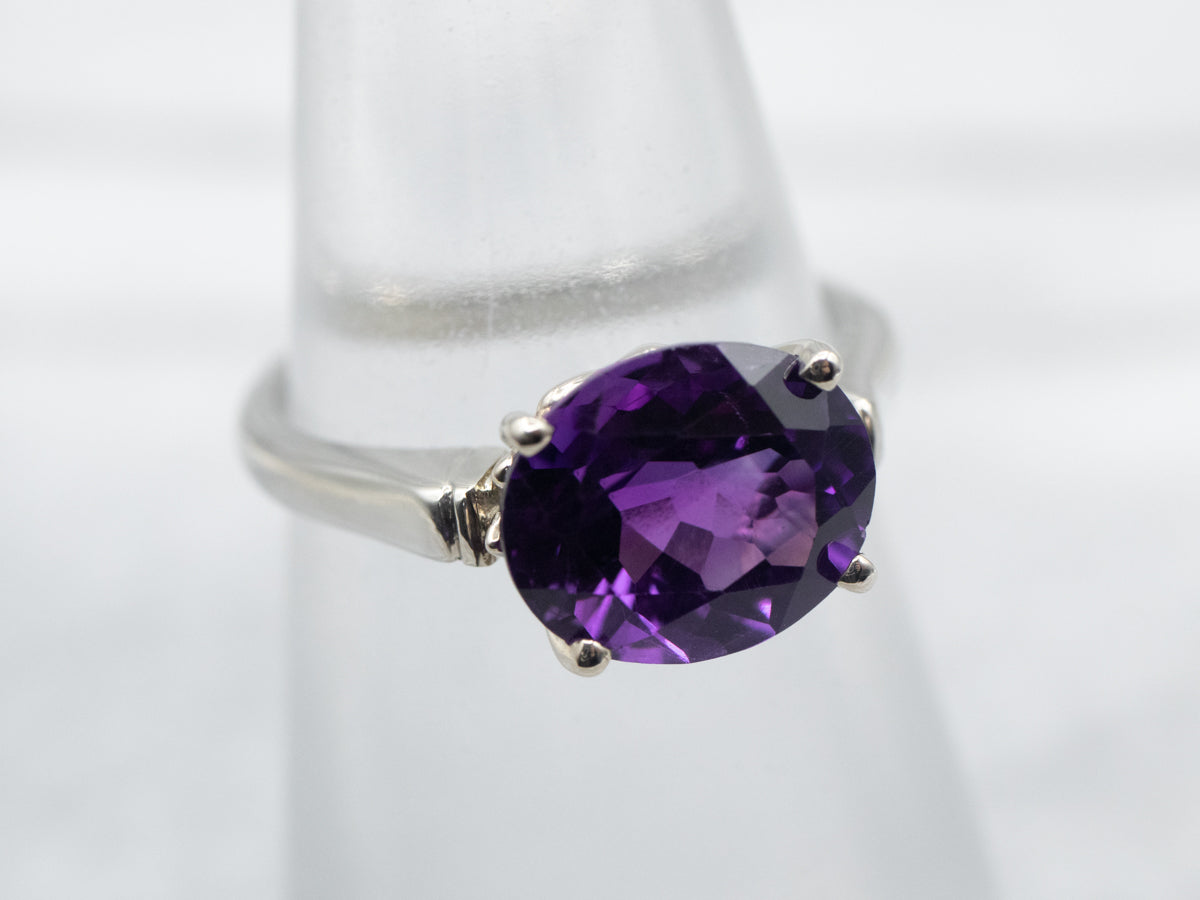 East-West Set Amethyst Solitaire Ring