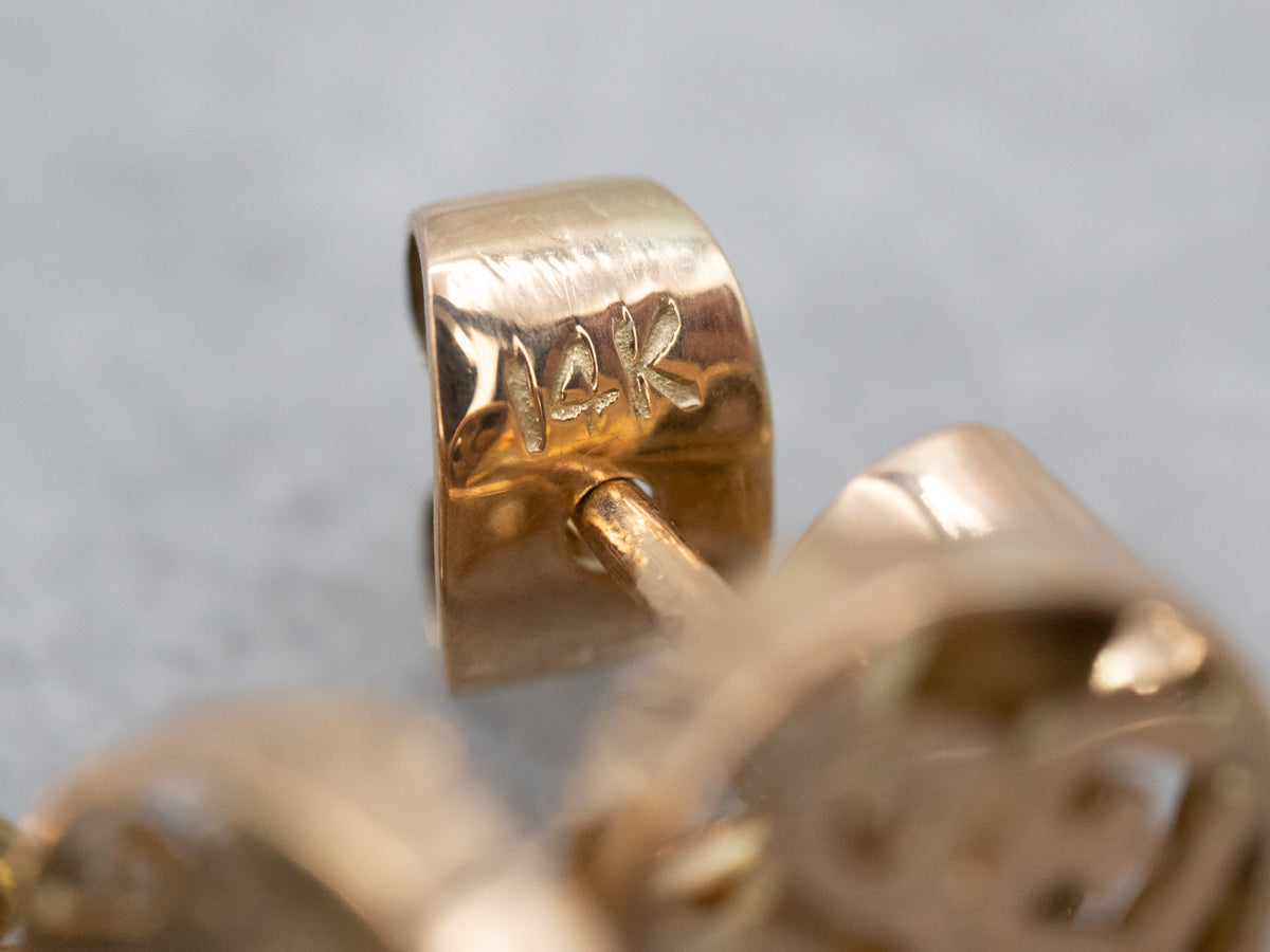 Vintage Gold Ethiopian Carved Jade Drop Earrings