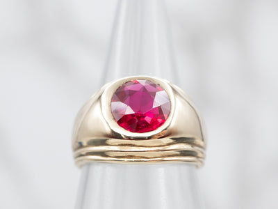 Synthetic Ruby Bezel Set Solitaire Ring