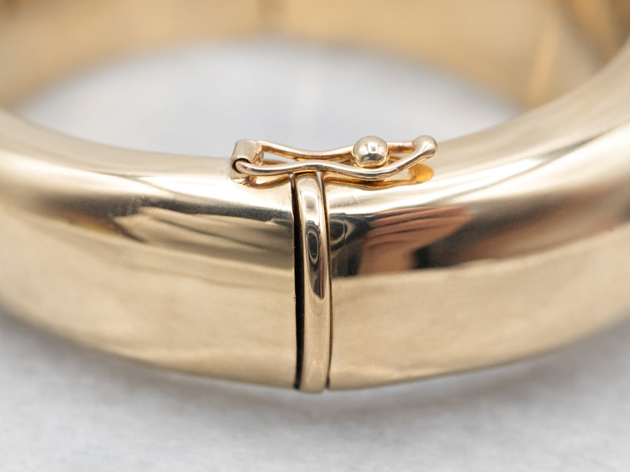 Wide Italian Gold Hinged Bangle Bracelet