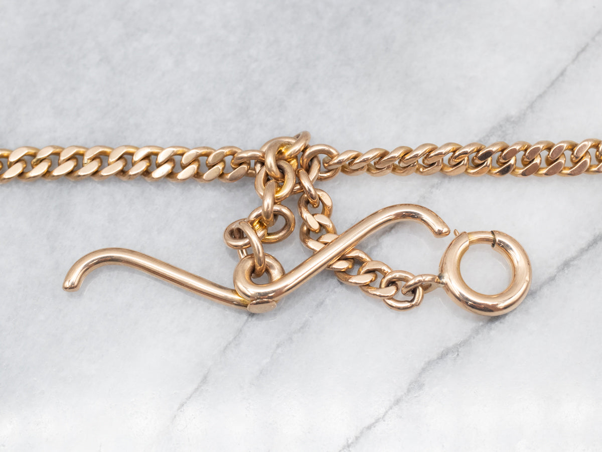 Long Antique Gold T-Bar Watch Chain