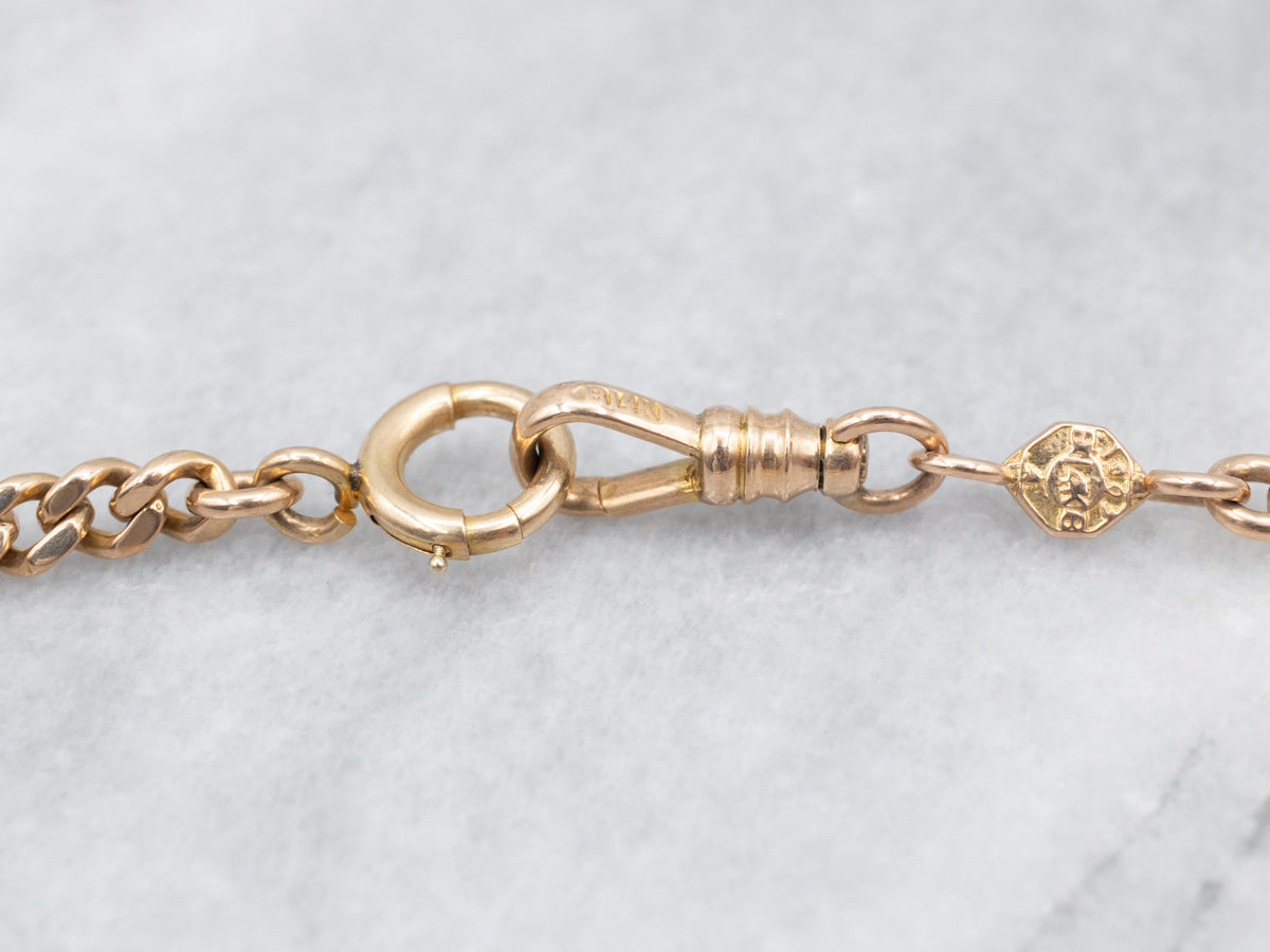 Long Antique Gold T-Bar Watch Chain