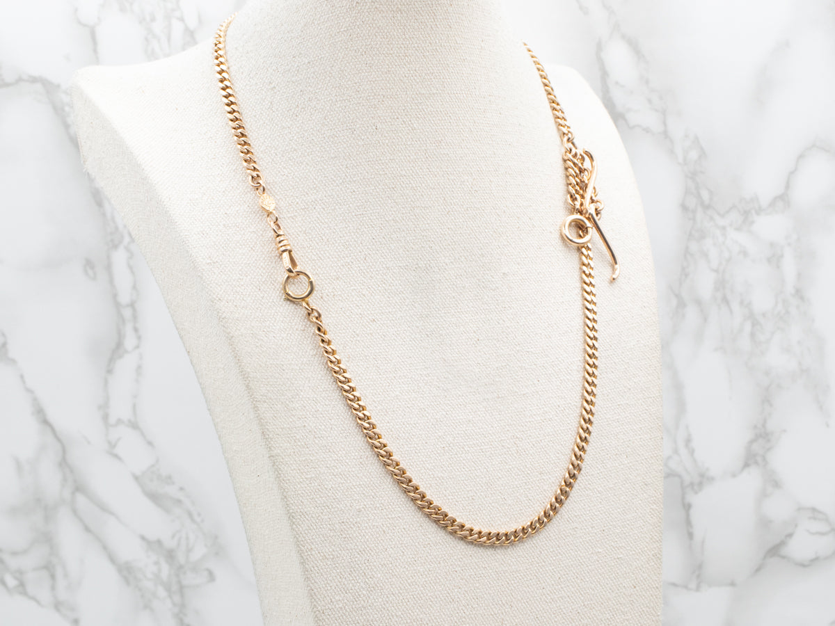 Long Antique Gold T-Bar Watch Chain