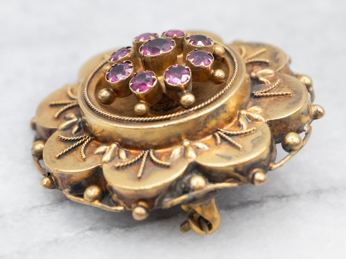 Antique Gold Georgian Era Ruby Doublet Brooch