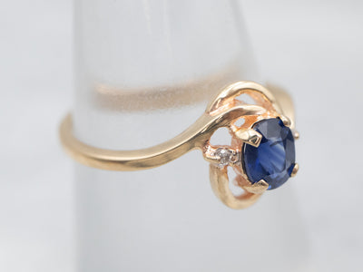 Gold Sapphire Bypass Ring with Diamond Accents