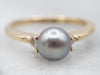 Gray Pearl Ring with Diamond Accents