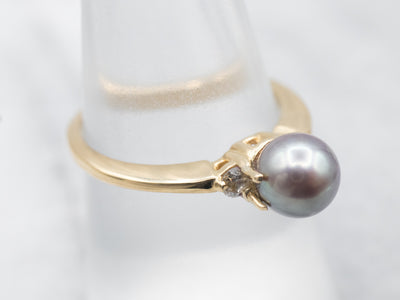 Gray Pearl Ring with Diamond Accents
