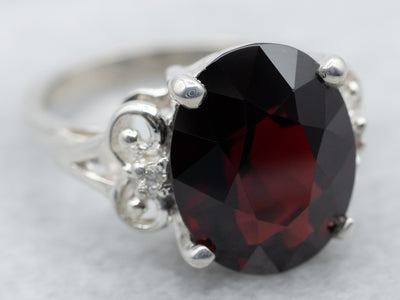 Sterling Silver Garnet Ring with Diamond Accents