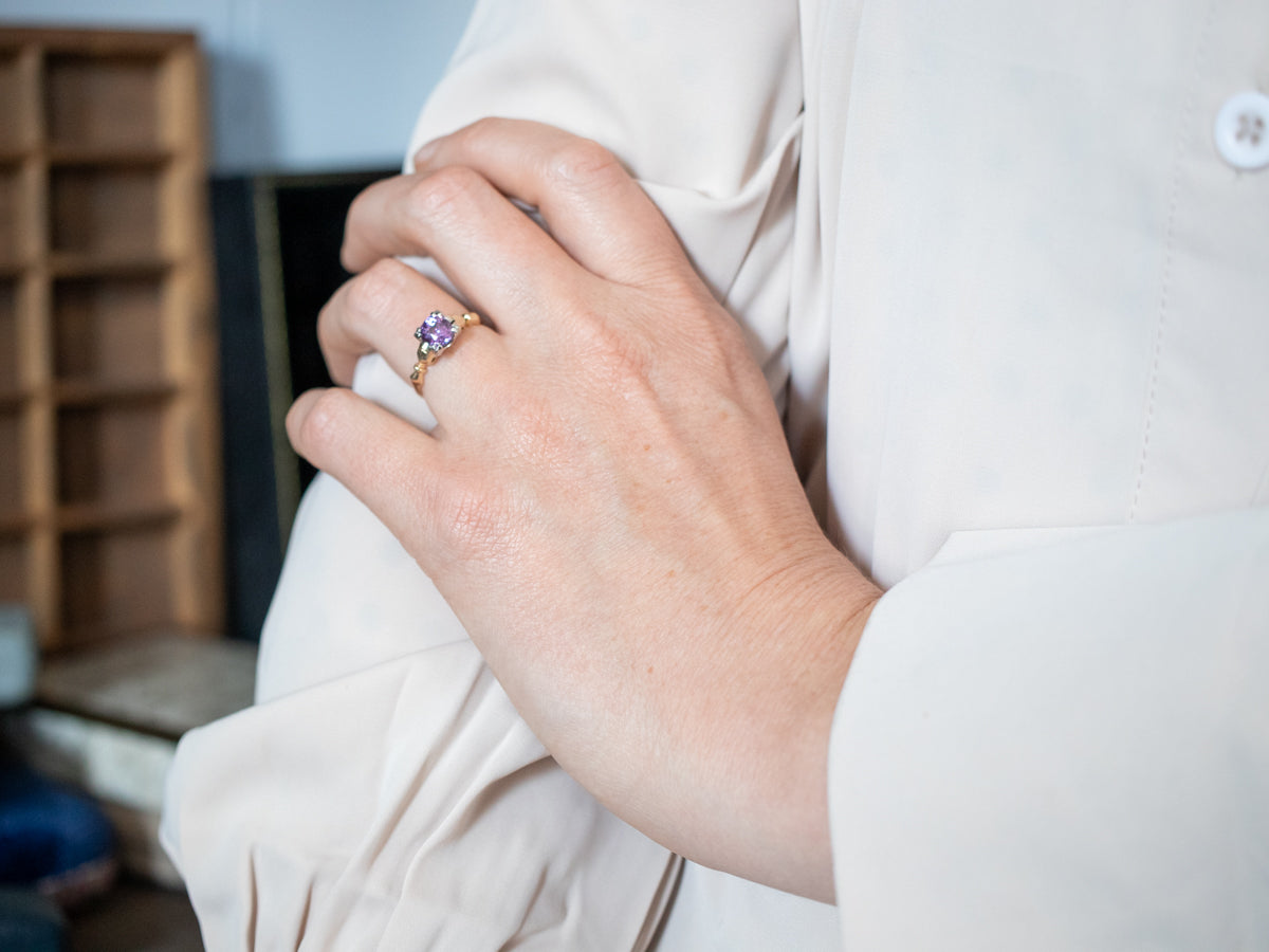 Retro Era Purple Sapphire Solitaire Ring