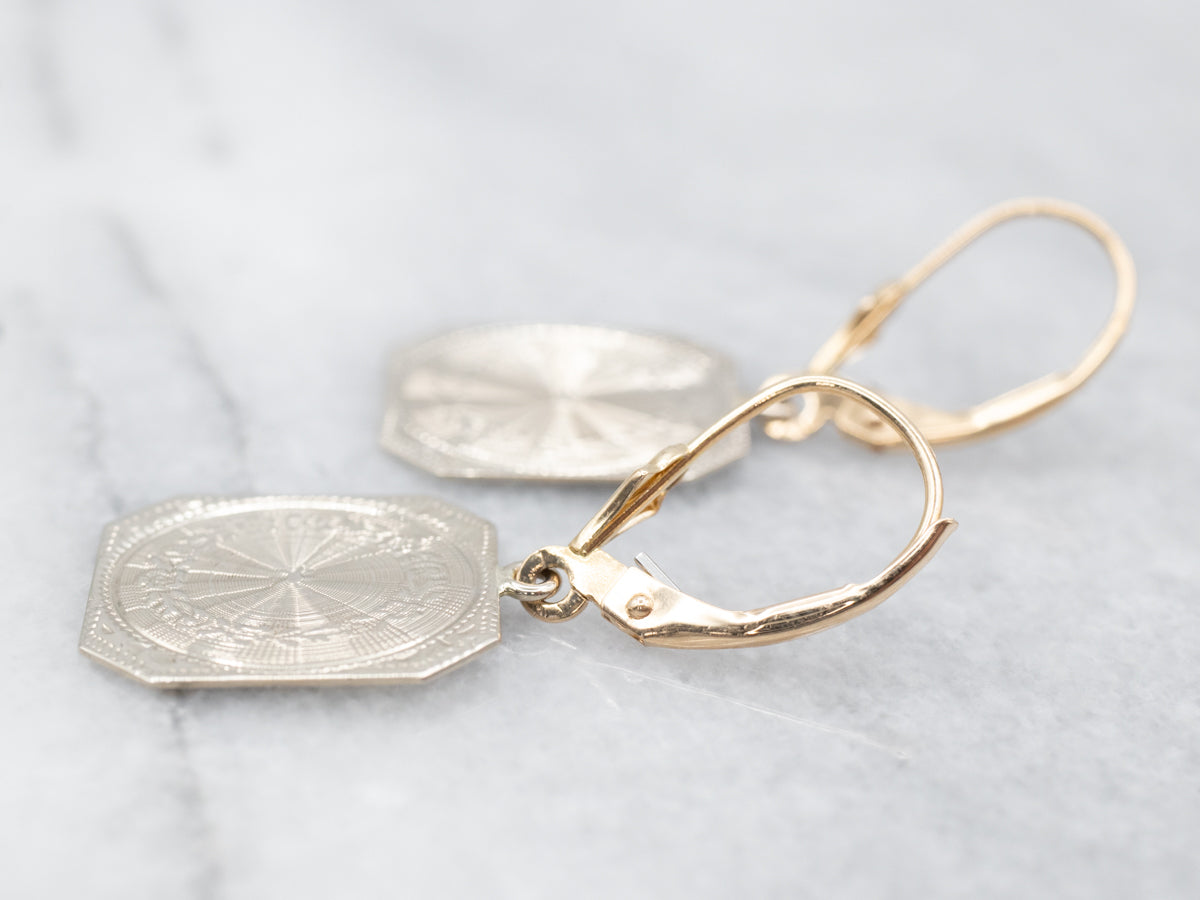 Two Tone Gold Cufflink Drop Earrings