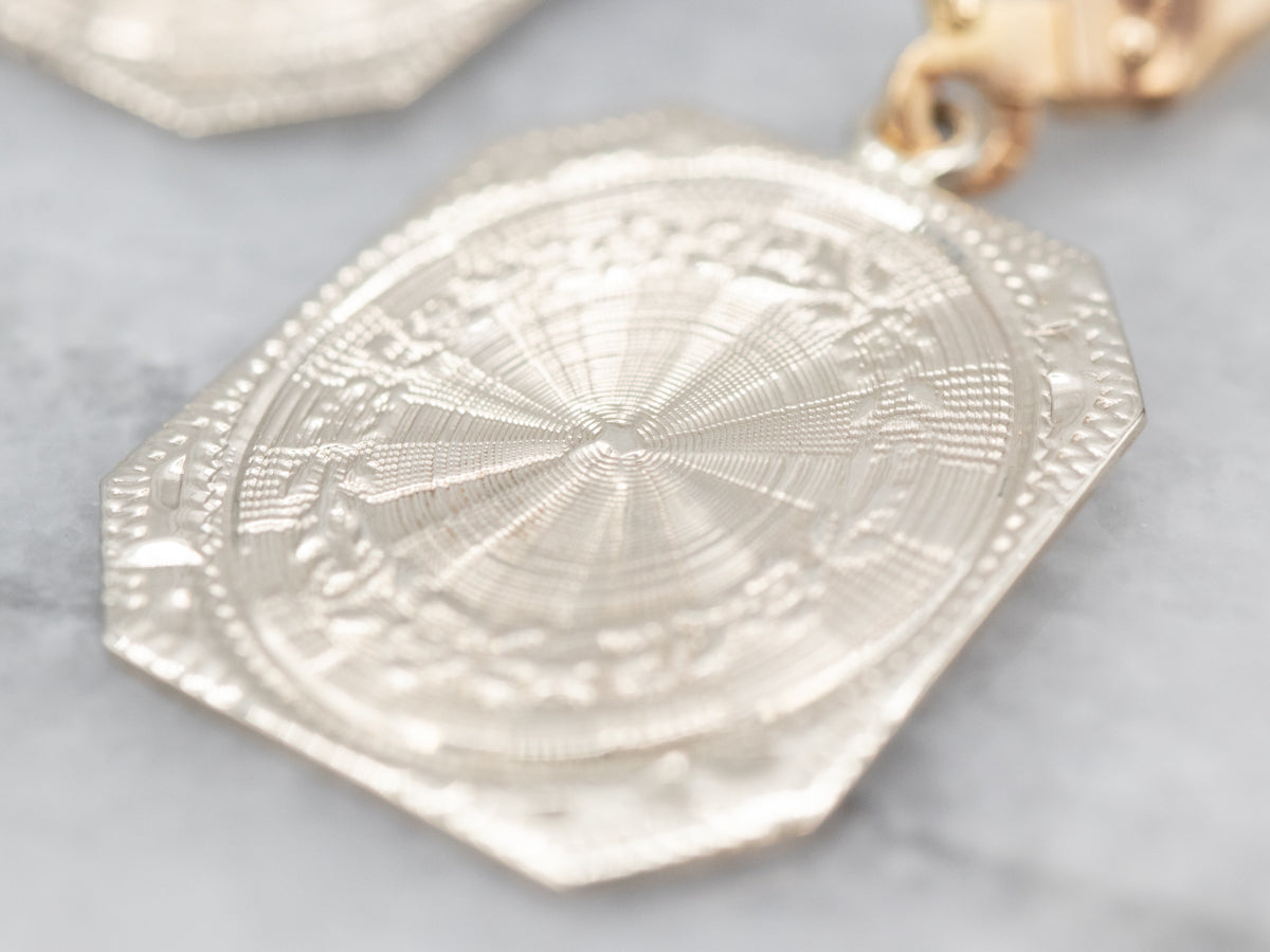 Two Tone Gold Cufflink Drop Earrings