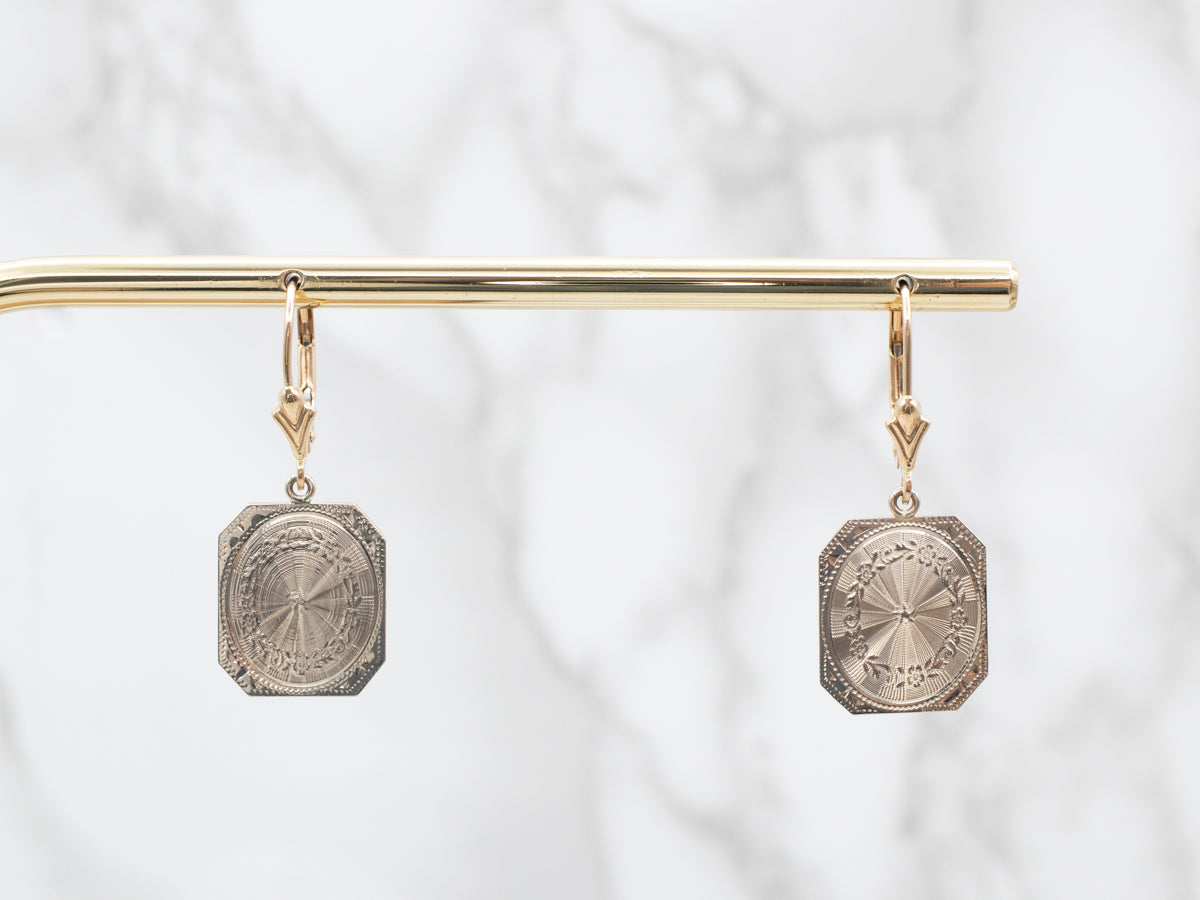 Two Tone Gold Cufflink Drop Earrings