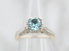 White Gold Blue Zircon Diamond Halo Ring