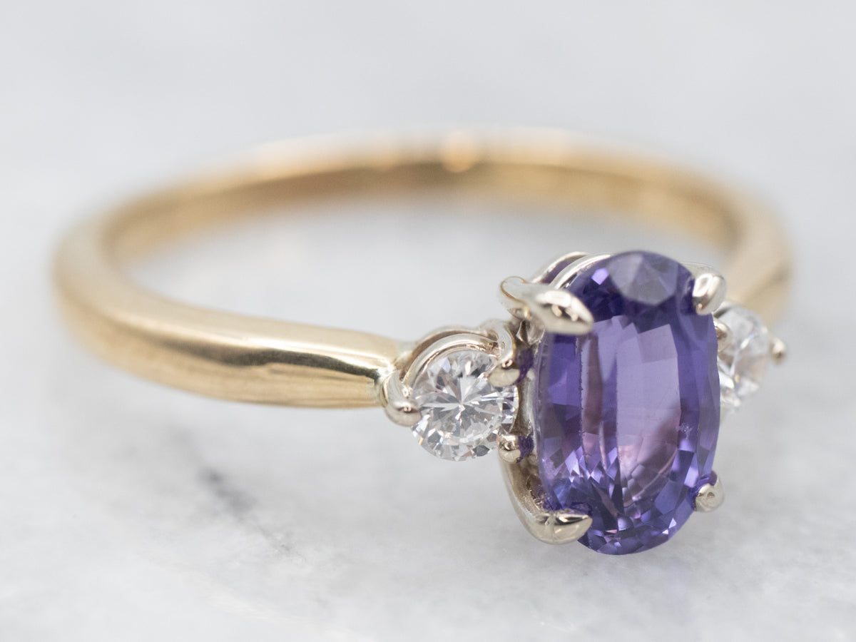 Vintage Purple Sapphire and Diamond Engagement Ring