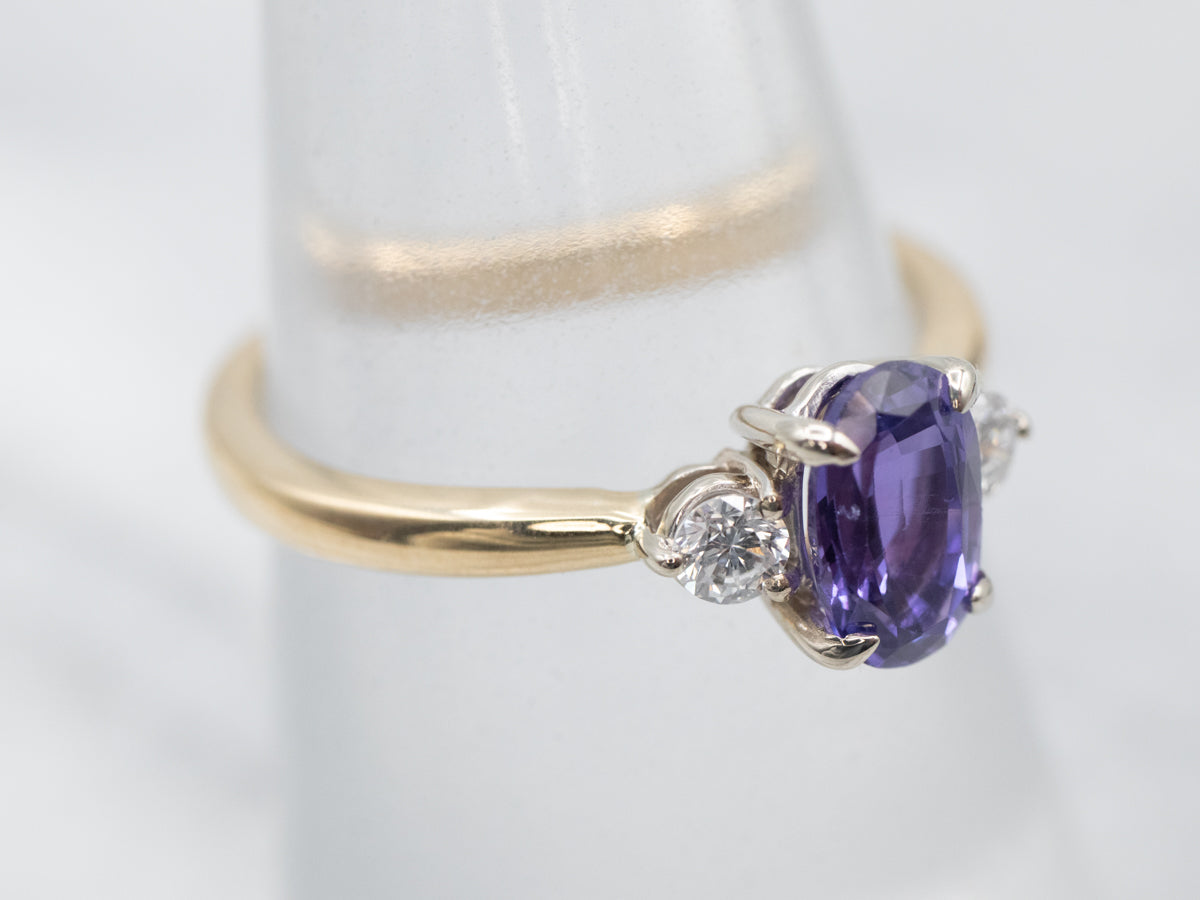 Vintage Purple Sapphire and Diamond Engagement Ring