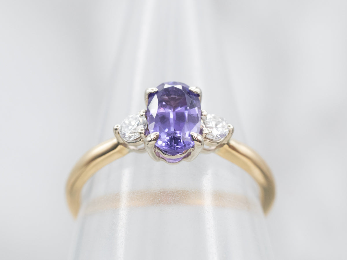 Vintage Purple Sapphire and Diamond Engagement Ring