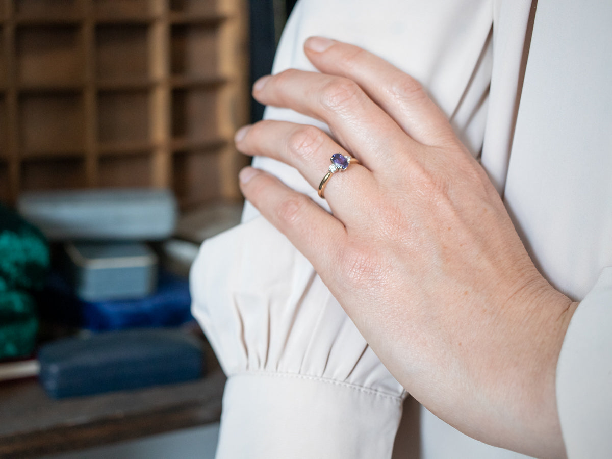 Vintage Purple Sapphire and Diamond Engagement Ring