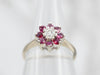 Floral Ruby and Diamond Cluster Halo Ring